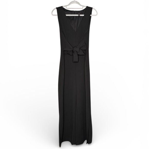 Ann Taylor Black V-Neck Tie Waist Cropped Wide-Leg Jumpsuit Slit Hem Stretch 8 - Picture 2 of 3